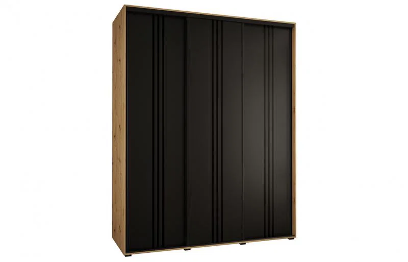 Šatníková skriňa s posuvnými dverami DAVOS 6, 190cm | DUB Artisan / čierna / čierne pojazdy