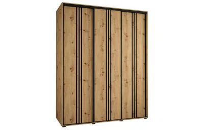 Šatníková skriňa s posuvnými dverami DAVOS 6, 200cm | DUB Artisan / čierne pojazdy