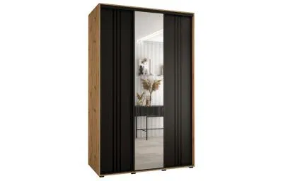 Šatníková skriňa s posuvnými dverami a zrkadlom DAVOS 7, 160cm | DUB Artisan / čierna / čierne
