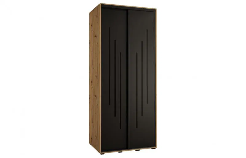 Šatníková skriňa s posuvnými dverami DAVOS 8, 120cm | DUB Artisan / čierna / čierne pojazdy