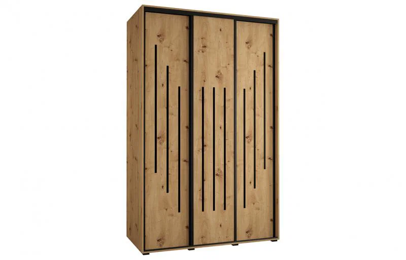 Šatníková skriňa s posuvnými dverami DAVOS 8, 160cm | DUB Artisan / čierne pojazdy