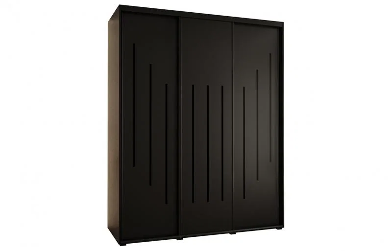Šatníková skriňa s posuvnými dverami DAVOS 8, 190cm | Čierna / čierne pojazdy