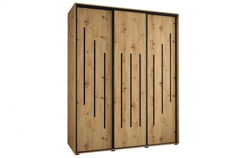 Šatníková skriňa s posuvnými dverami DAVOS 8, 200cm | DUB Artisan / čierne pojazdy