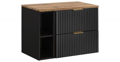 Kúpeľňová skrinka ADEL BLACK 80 cm s doskou a čierným regálom