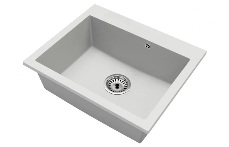 Granitový drez ELITE biely + sifón chróm 60 x 50 x 21cm
