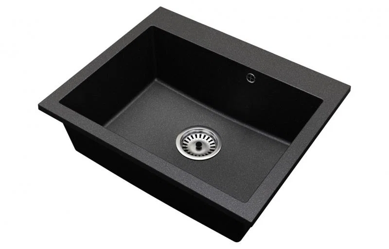 Granitový drez ELITE čierny s textúrou žuly + sifón chróm 60 x 50 x 21cm