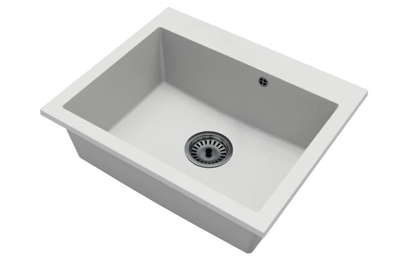 Granitový drez ELITE biely + čierny sifón 60 x 50 x 21cm