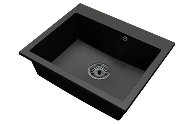 Granitový drez ELITE čierny + čierny sifón 60 x 50 x 21cm