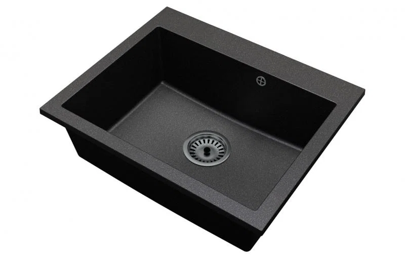 Granitový drez ELITE čierny s textúrou žuly + čierny sifón 60 x 50 x 21cm