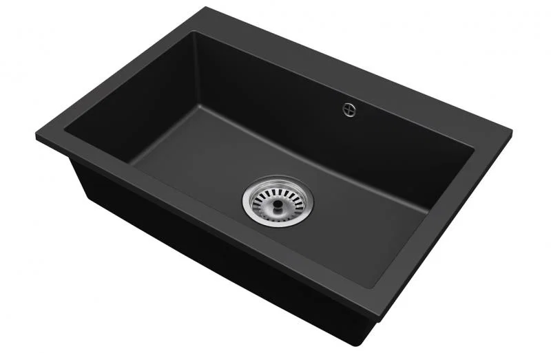 Granitový drez ELITE čierny + sifón chróm 70 x 50 x 21 cm