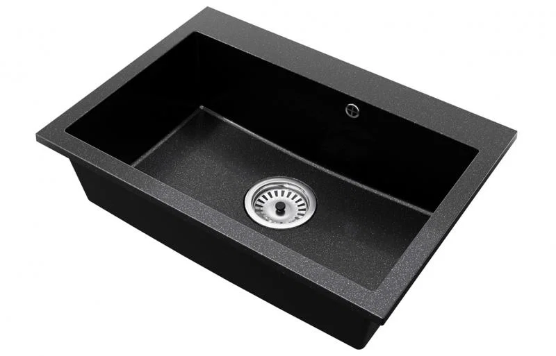 Granitový drez ELITE čierny s textúrou žuly + sifón chróm 70 x 50 x 21 cm