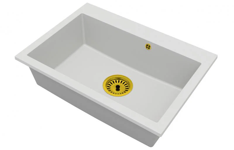 Granitový drez ELITE biely + sifón zlatý 70 x 50 x 21 cm