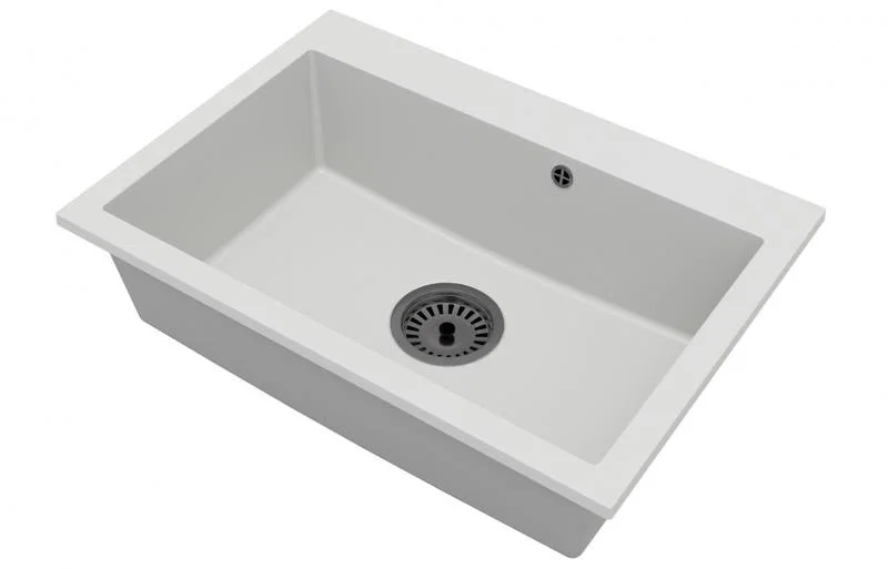 Granitový drez ELITE biely + sifón čierny 70 x 50 x 21 cm