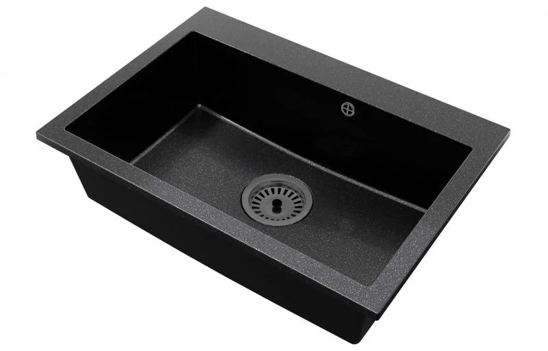 Granitový drez ELITE čierny s textúrou ŽULY + sifón čierny 70 x 50 x 21 cm