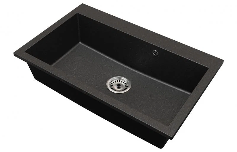 Granitový drez ELITE čierny s textúrou žuly + sifón chróm 80 x 50 x 21 cm
