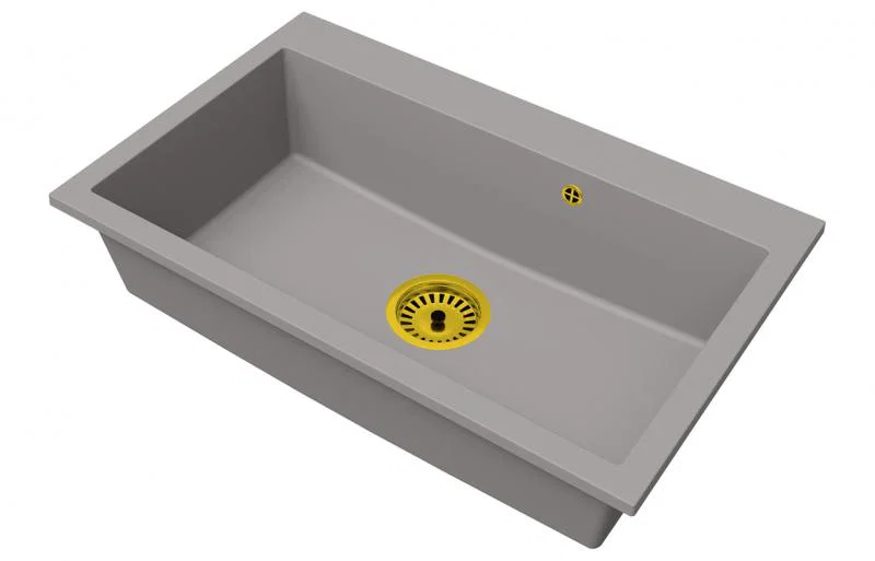 Granitový drez ELITE sivý + sifón zlatý 80 x 50 x 21 cm