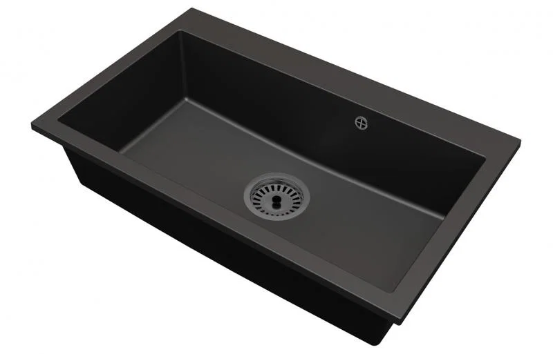 Granitový drez ELITE čierny + sifón čierny 80 x 50 x 21 cm