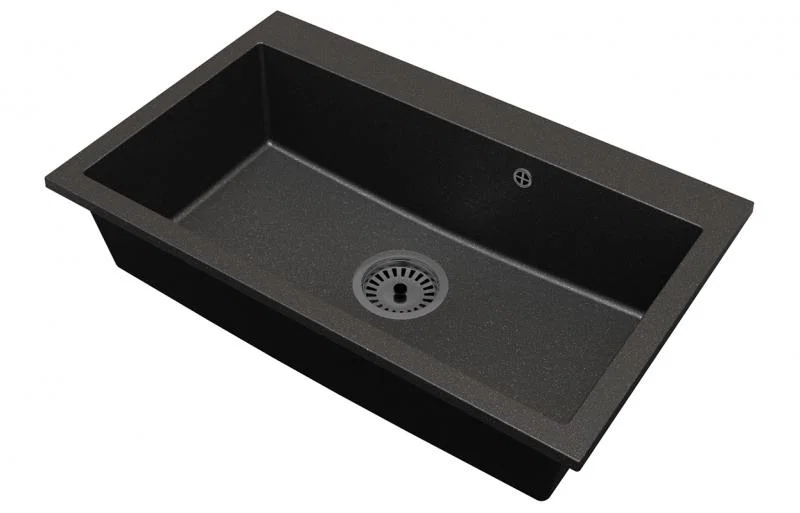 Granitový drez ELITE čierny s textúrou ŽULY + sifón čierny 80 x 50 x 21 cm