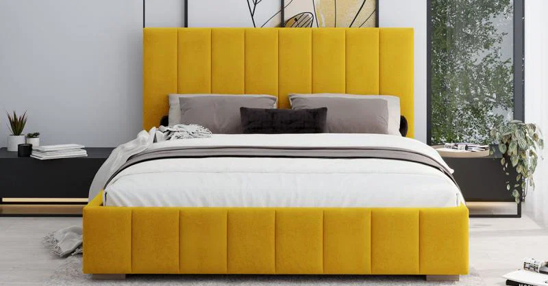 Čalúnená posteľ AUSTIN 160x200cm Žltá Paris s úložným priestorom kovový rošt