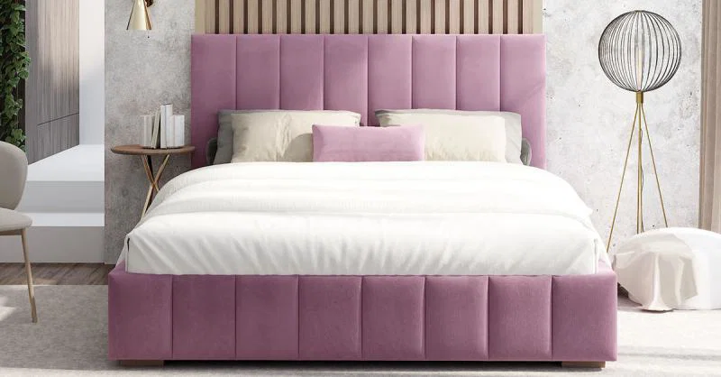 Čalúnená posteľ AUSTIN 180x200cm Fialová Paris s úložným priestorom kovový rošt
