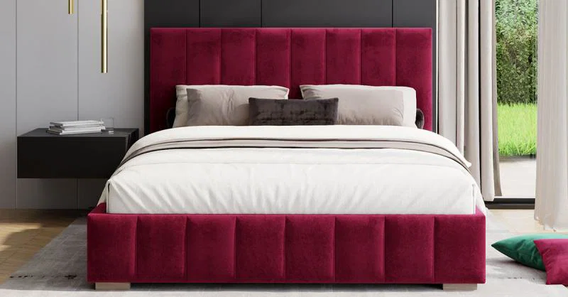 Čalúnená posteľ AUSTIN 160x200cm Vínová Paris s úložným priestorom kovový rošt