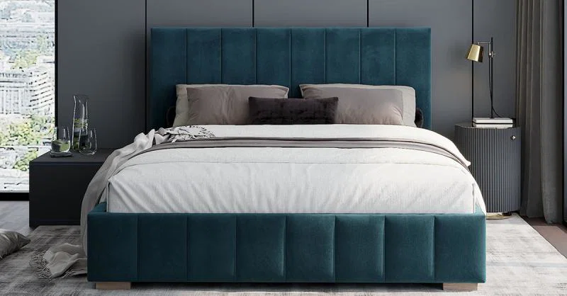 Čalúnená posteľ AUSTIN 180x200cm Modrá Paris s úložným priestorom kovový rošt