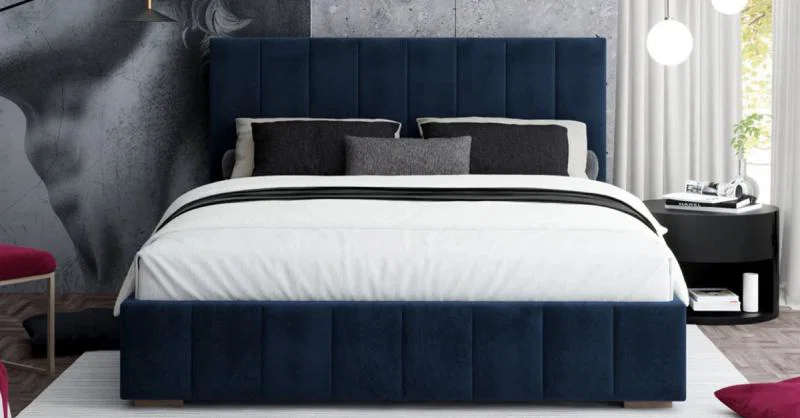 Čalúnená posteľ AUSTIN 160x200cm Tmavo modrá Paris s úložným priestorom kovový rošt
