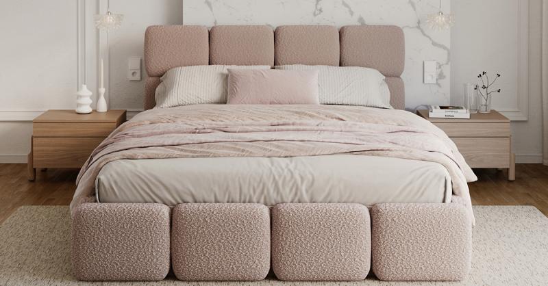 Čalúnená posteľ DELICATO 140x200 cm Ružová Boucle s úložným priestorom kovový rošt