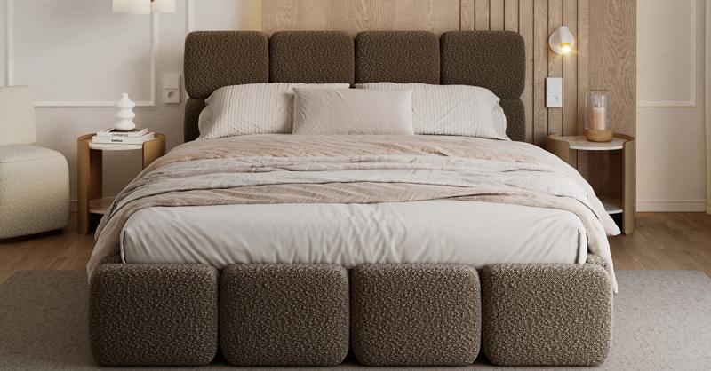 Čalúnená posteľ DELICATO 140x200 cm Hnedá Boucle s úložným priestorom kovový rošt