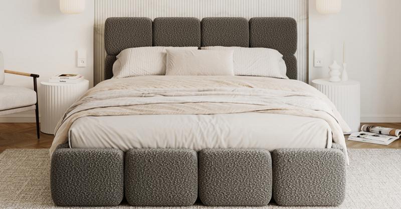 Čalúnená posteľ DELICATO 140x200 cm Grafit Boucle s úložným priestorom kovový rošt