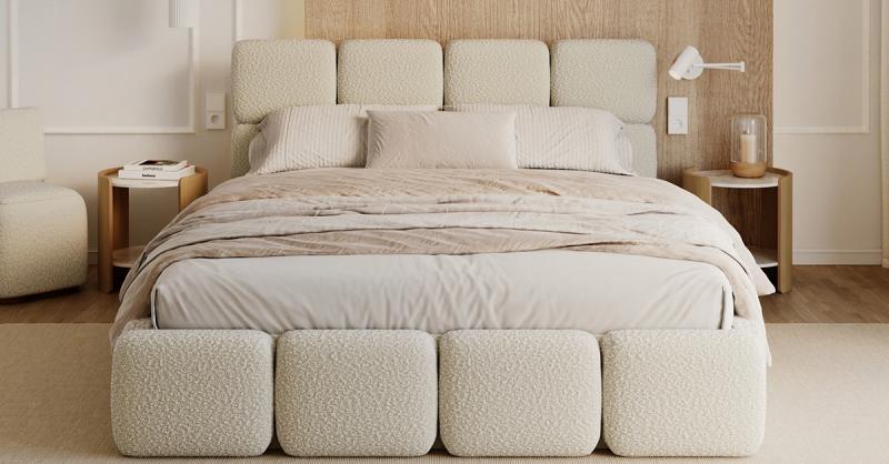 Čalúnená posteľ DELICATO 140x200 cm Béžová Boucle s úložným priestorom kovový rošt