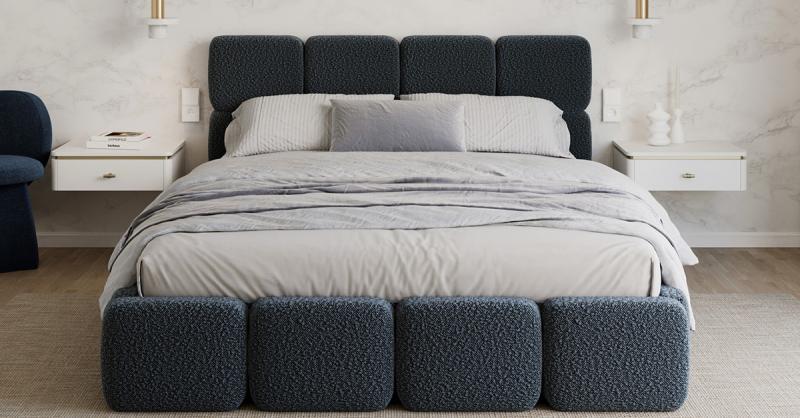 Čalúnená posteľ DELICATO 160x200 cm Modrá Boucle s úložným priestorom kovový rošt