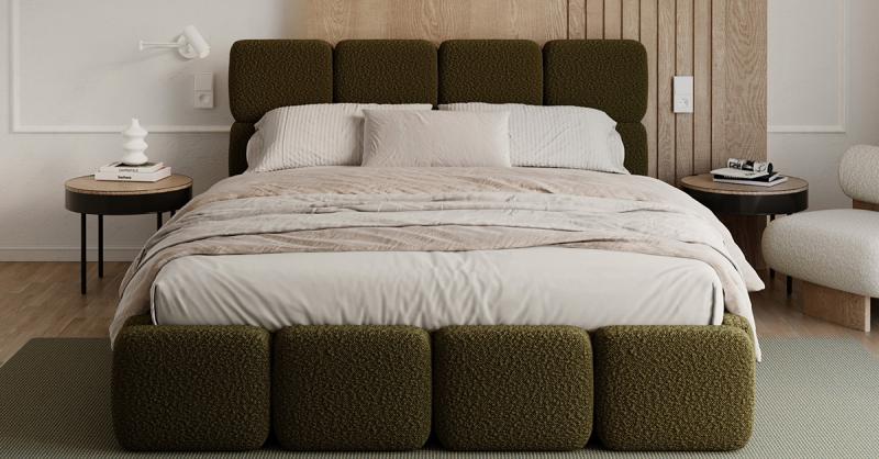 Čalúnená posteľ DELICATO 140x200 cm Zelená Boucle s úložným priestorom kovový rošt