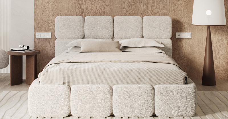 Čalúnená posteľ DELICATO 140x200 cm Biela Cleo s úložným priestorom kovový rošt