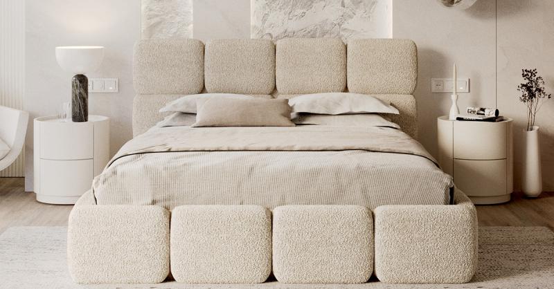 Čalúnená posteľ DELICATO 140x200 cm Krémová Cleo s úložným priestorom kovový rošt