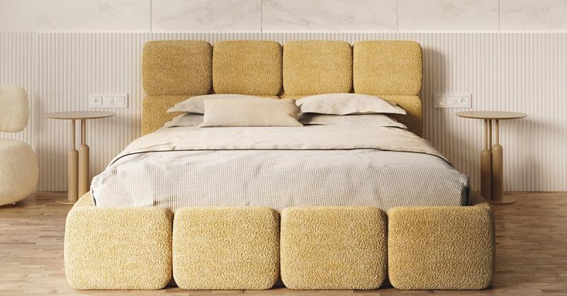 Čalúnená posteľ DELICATO 140x200 cm Žltá Cleo s úložným priestorom kovový rošt