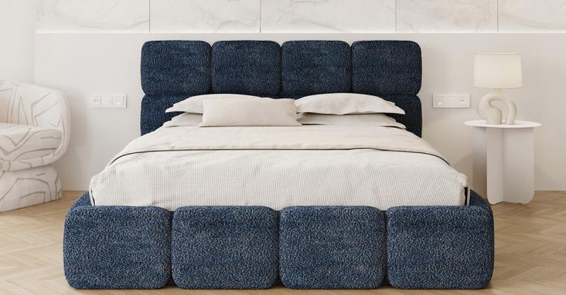 Čalúnená posteľ DELICATO 140x200 cm Modrá Cleo s úložným priestorom kovový rošt