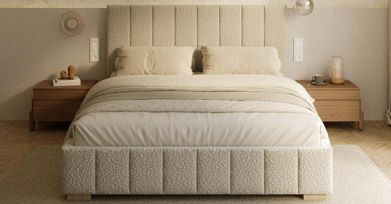 Čalúnená posteľ AUSTIN 90x200cm Béžová Boucle s úložným priestorom kovový rošt