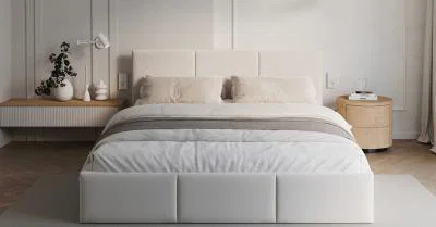 Čalúnená posteľ FRESIA 90x200cm Biela Paris s úložným priestorom kovový rošt