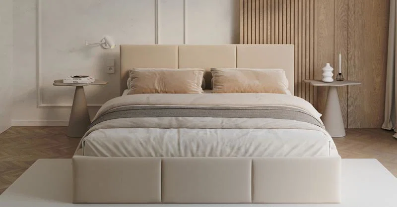 Čalúnená posteľ FRESIA 90x200cm Krémová Paris s úložným priestorom kovový rošt