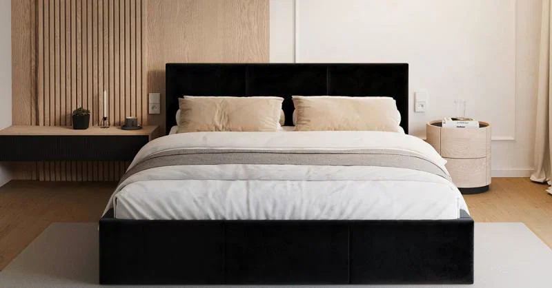 Čalúnená posteľ FRESIA 90x200cm Čierna Paris s úložným priestorom kovový rošt