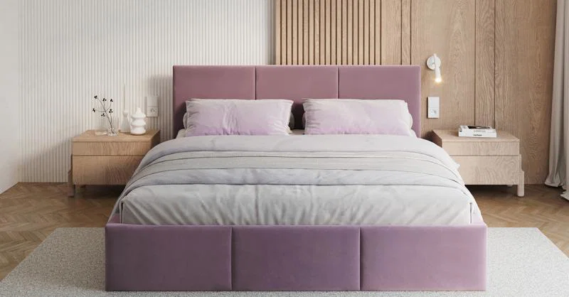 Čalúnená posteľ FRESIA 90x200cm Fialová Paris s úložným priestorom kovový rošt
