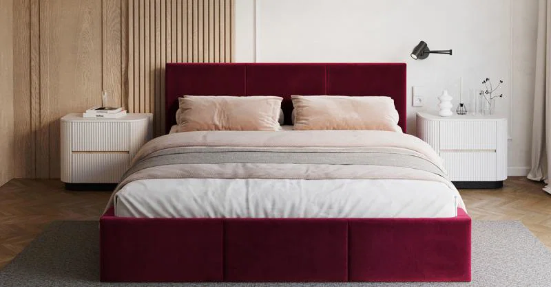 Čalúnená posteľ FRESIA 90x200cm Vínová Paris s úložným priestorom kovový rošt