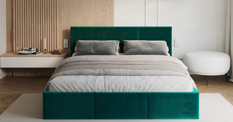 Čalúnená posteľ FRESIA 90x200cm Tyrkysová Paris s úložným priestorom kovový rošt