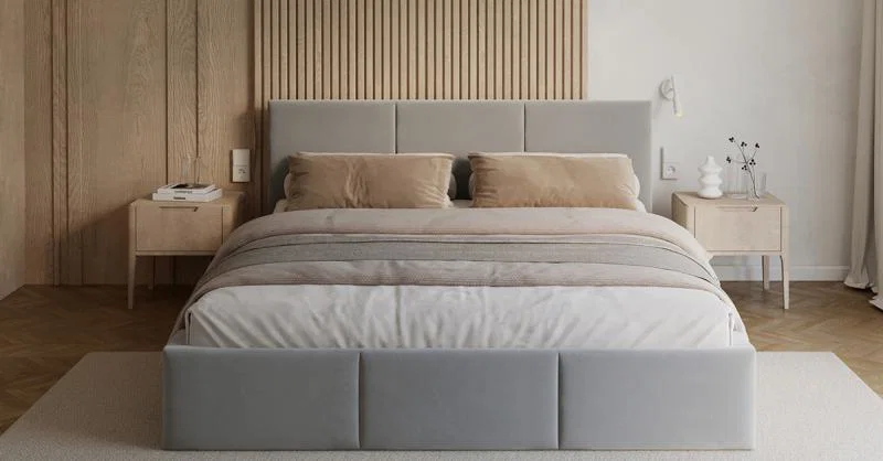 Čalúnená posteľ FRESIA 90x200cm Svetlo sivá Paris s úložným priestorom kovový rošt