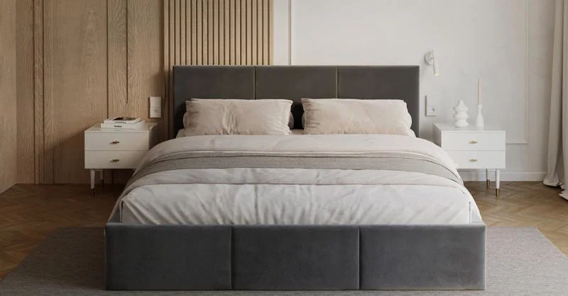 Čalúnená posteľ FRESIA 90x200cm Sivá Paris s úložným priestorom kovový rošt