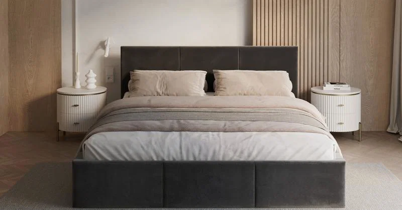 Čalúnená posteľ FRESIA 90x200cm Tmavo sivá Paris s úložným priestorom kovový rošt