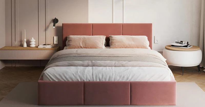 Čalúnená posteľ FRESIA 90x200cm Lososová Paris s úložným priestorom kovový rošt
