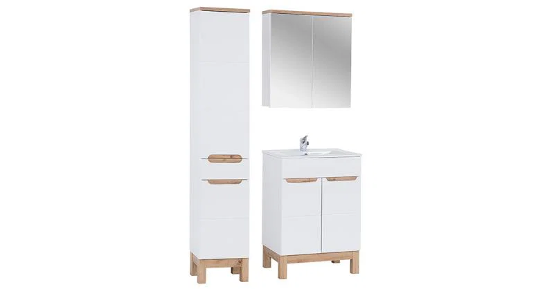 Kúpeľňová zostava BALI WHITE 60cm s vysokou skrinkou, zrkadlom a umývadlom