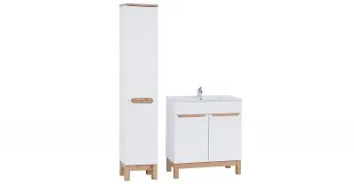 Kúpeľňová zostava BALI WHITE 80cm s vysokou skrinkou 2D a umývadlom